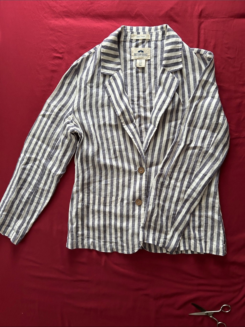 British Khaki Women's Striped Linen Blend Blazer - Navy & White